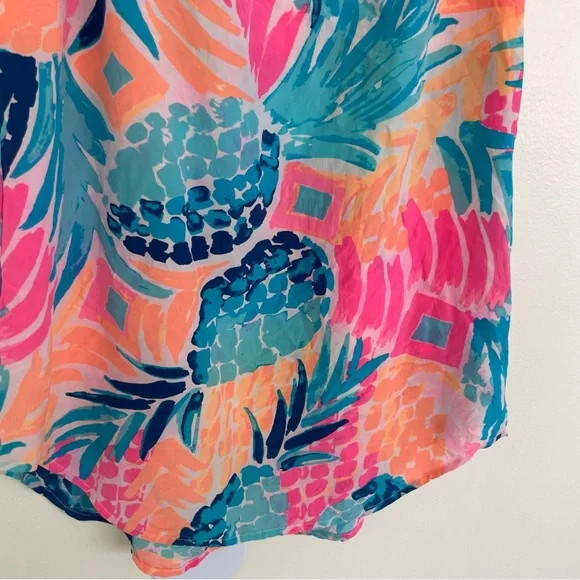 Lilly Pulitzer Alyssa Pineapple Print 100% Silk Tank Top XS Pink Blue Orange - Picture 5 of 9